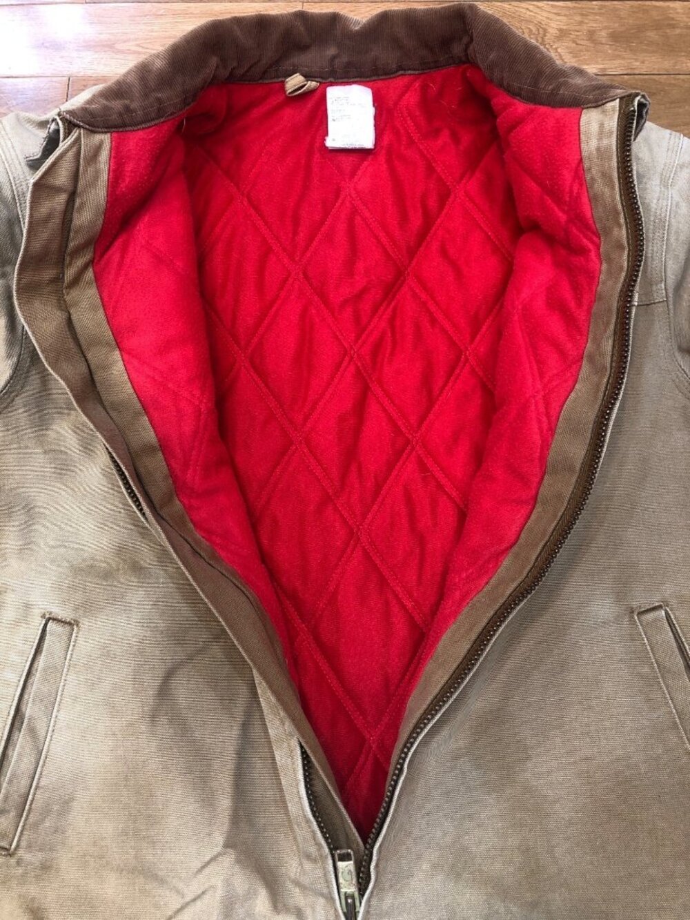 VTG Carhartt J13 Made USA Brown Duck Canvas Jacket Red Quilt Lined Size XL - Picture 14 of 14